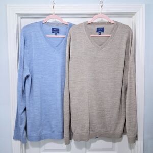 Apt 9 Sweater Bundle 2 Merino Wool Blend Blue And Oatmeal Womens XXL Pair Lot